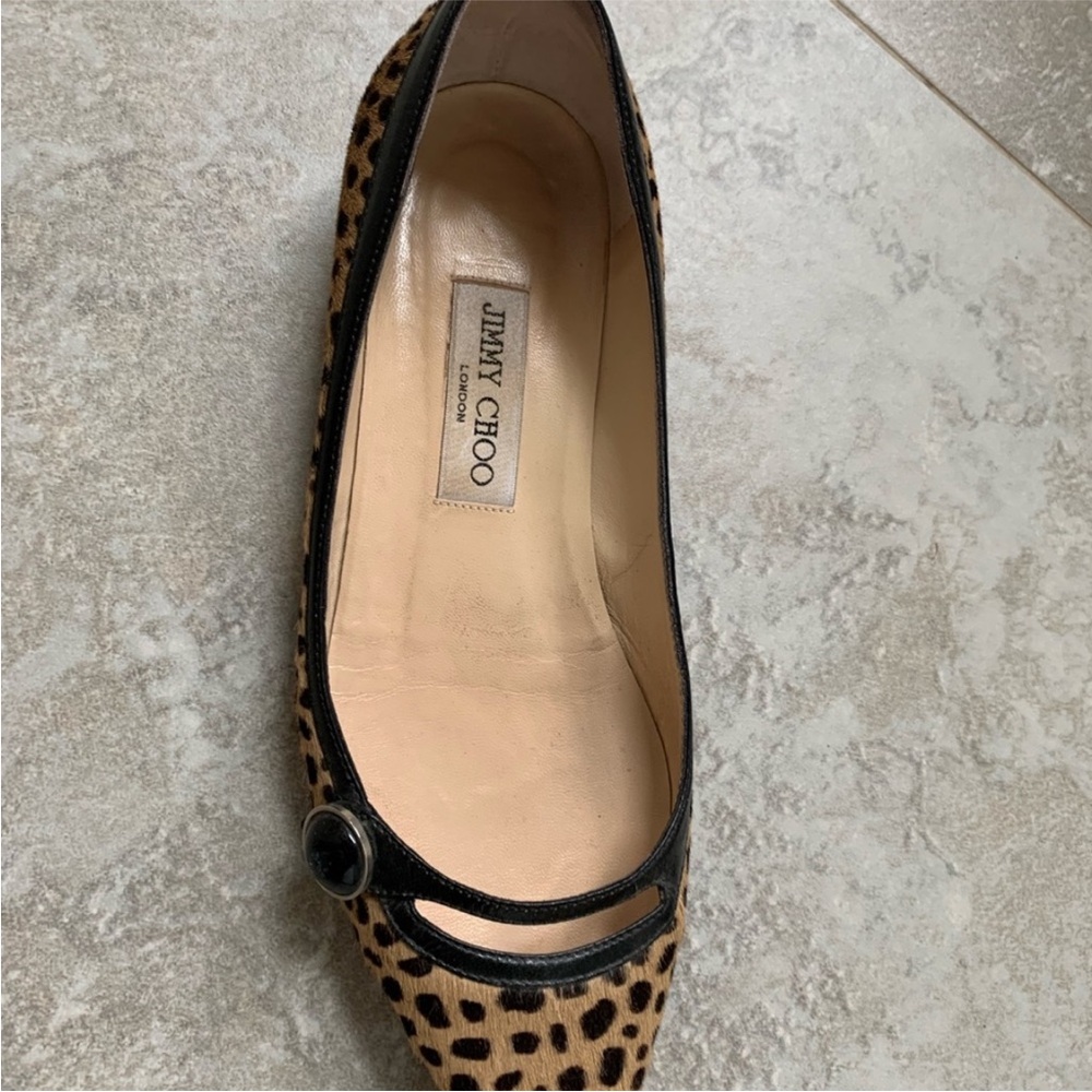 Jimmy Choo Tan and Black Leopard Flats